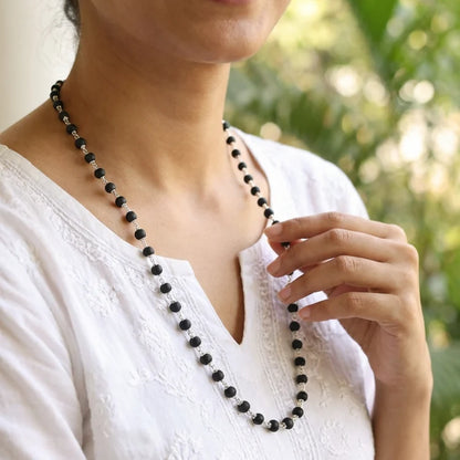 Silver Capped Karungali Mala - Natural Ebony Wood (Govt. Certified)